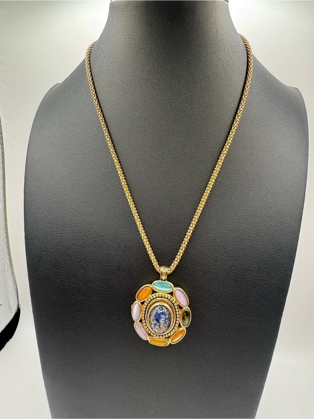Monet Multi-Stone Gold-Tone Cabochon Pendant Necklace
